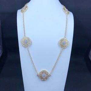 Beautiful Gold Tone Disk & Clear Crystals Necklace